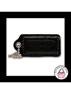 2" COACH Dark Gray Patent Leather Nickel Key Fob Bag Charm Keychain Hang Tag